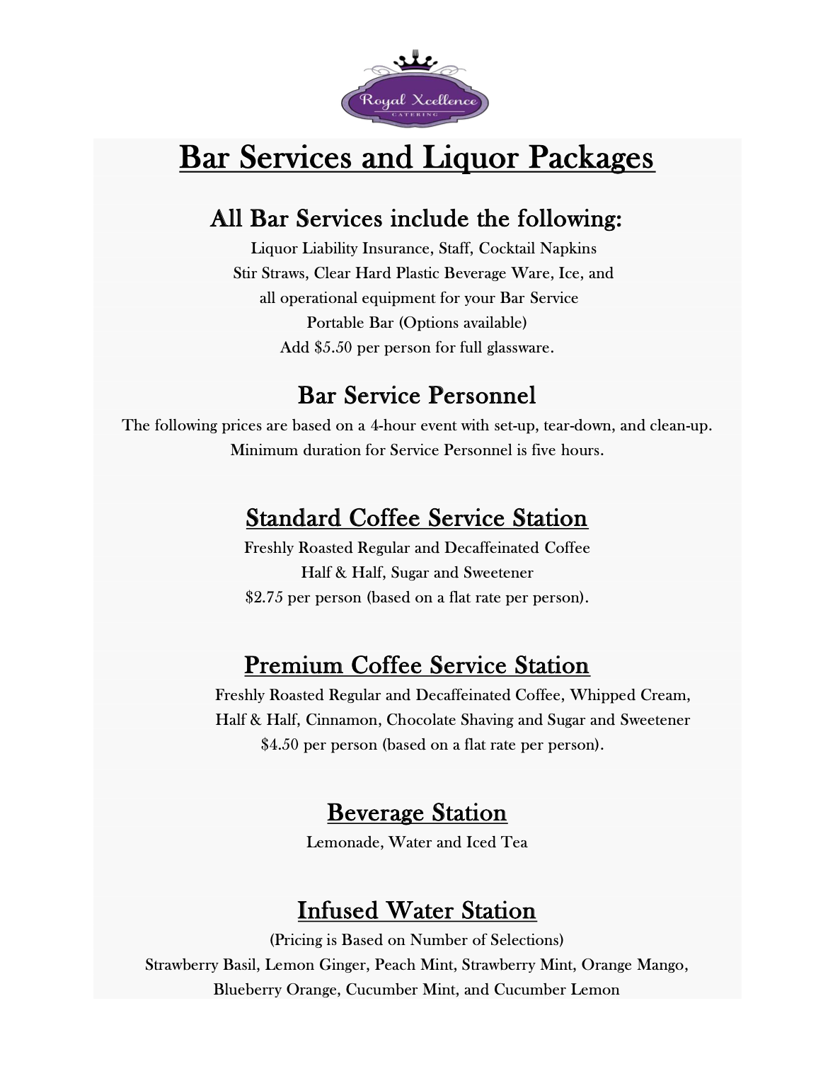 Bar Service and Liquor Packages