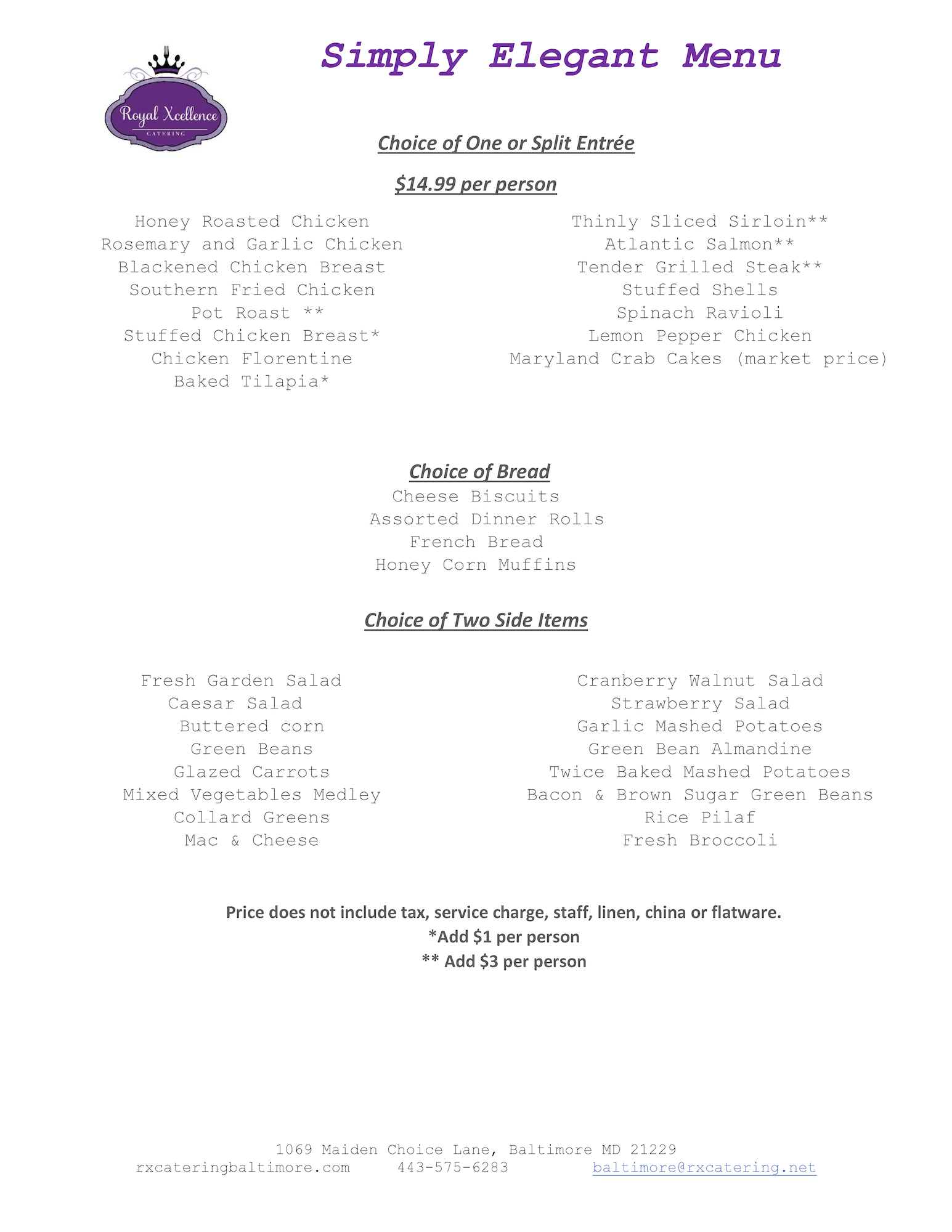 Simply Elegant Wedding Menu