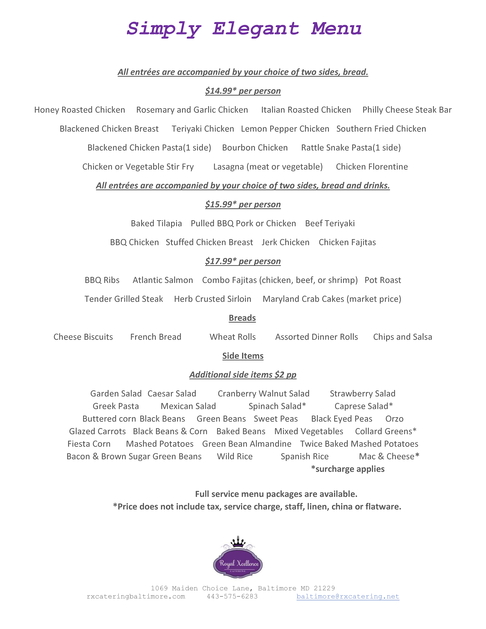 Simply Elegant Menu